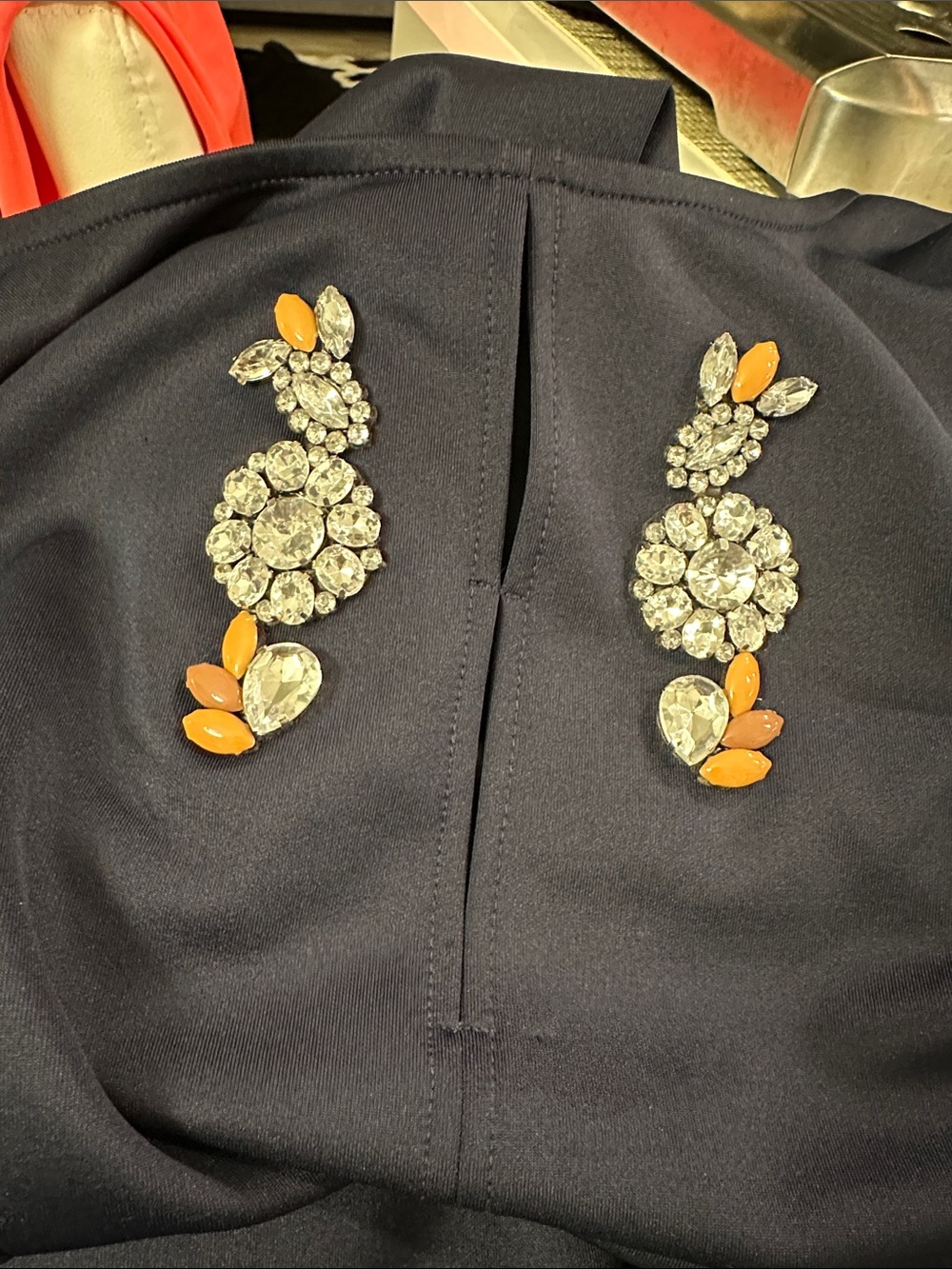 Zara Navy Midi Dress with Jeweled Neckline - Picture 6 of 6